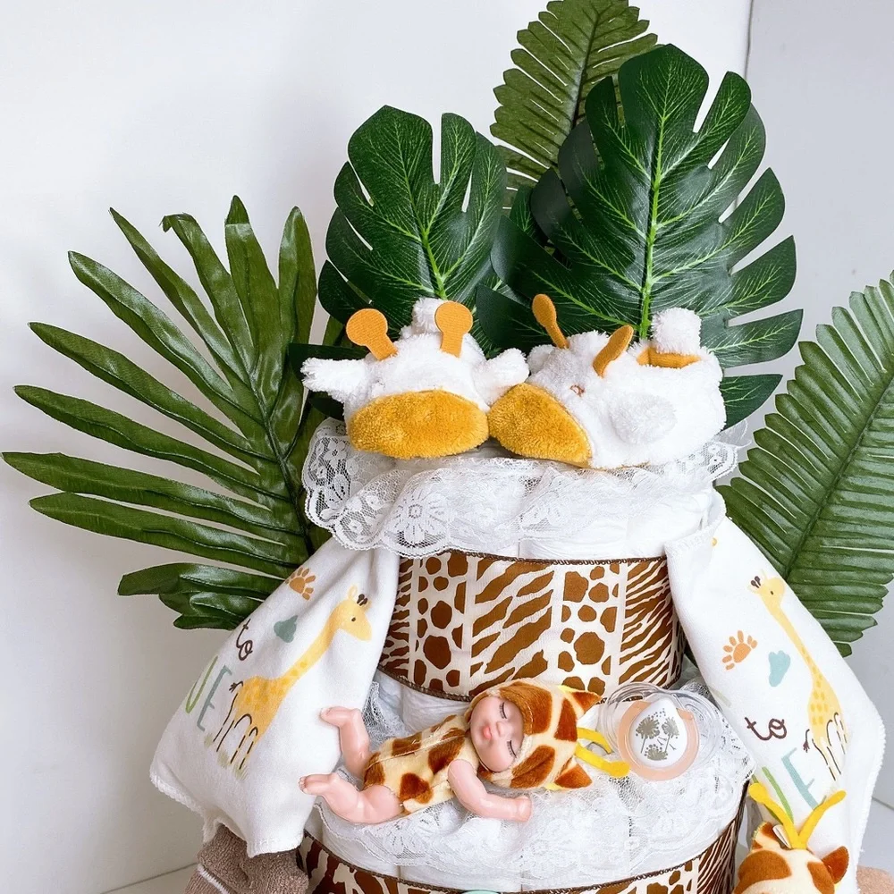 Twins Safari Giraffe Diaper Cake